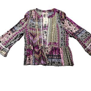 Wonderly Women Open Front Cardigan Kimono Sequins Boho Patchwork NWT 0X XL J194